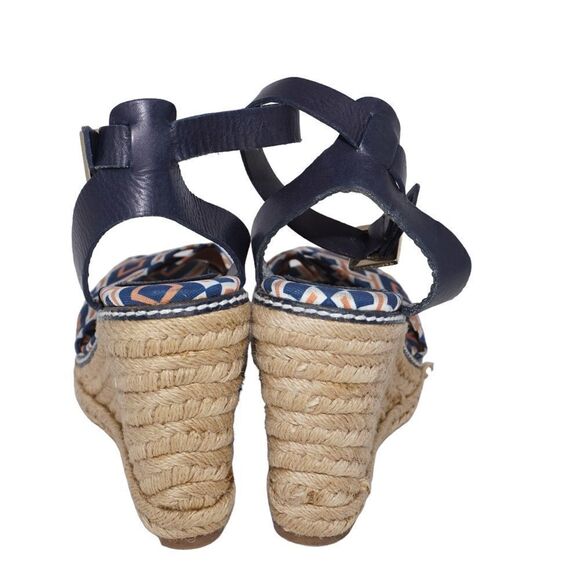 Tory Burch Criss Cross Blue and Orange Espadrille Wedges, Size 8 - Picture 11 of 11